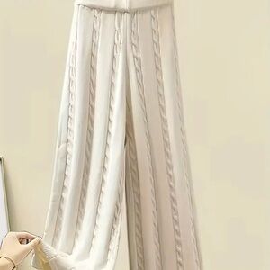 Chic Cream Cable Knit Wide Leg Pants
